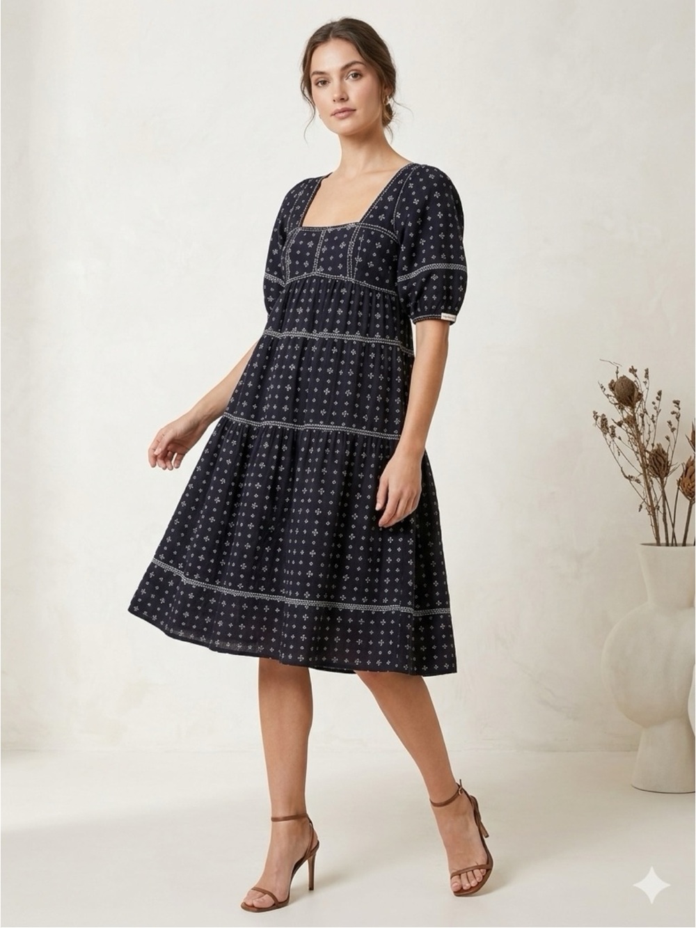 Ulla Johnson Devi Denim Empire Waist Babydoll Dress in Jet Revolve